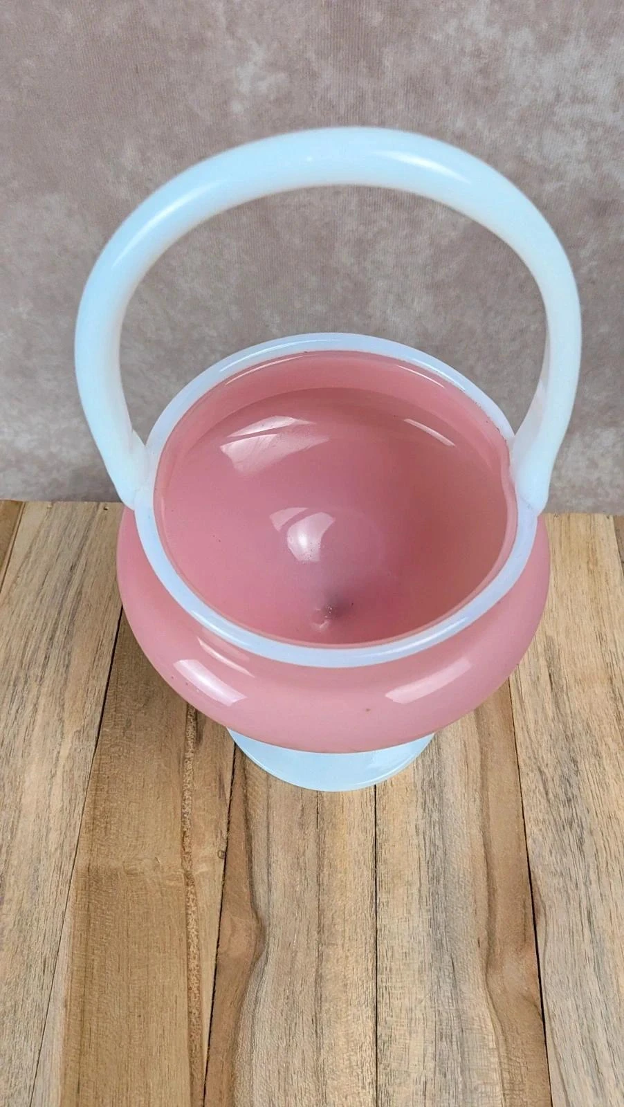 Coupe panier en opaline rose vintage avec anse 🌸 – photo 2